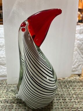 Handblown Glass Tucan Sculpture with Red Beak